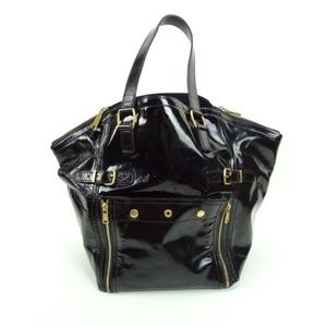 YSL Yves Saint Laurent Rive Gauche Black Patent Leather Downtown Bag
